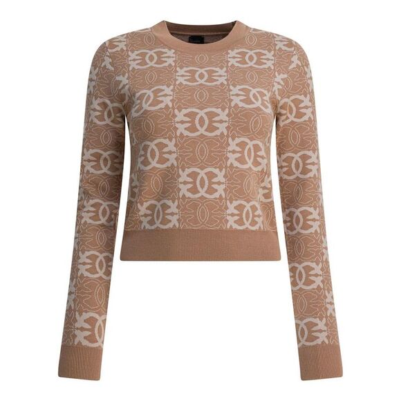 PINKO Geometric Monogram Knit Sweater Women Beige Sweaters & Knitwear